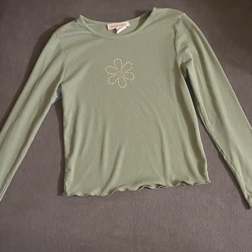 Dreamgirl Long Sleeve Tee with Floral Gem Accent